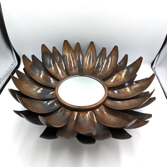 Restoration Hardware RH Carrow Oiled Bronze Metal Flower Mirror Lotus 16" Rustic - Picture 1 of 7
